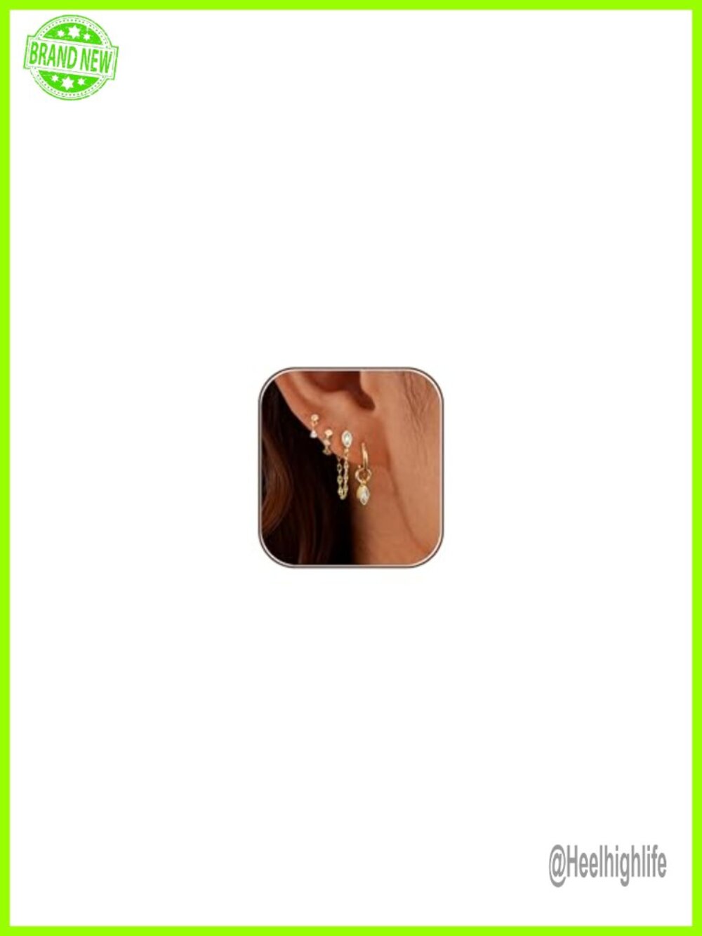 14k Gold Plated Dainty Earring Stack Set Hypoallergenic Hoop Stud Chain